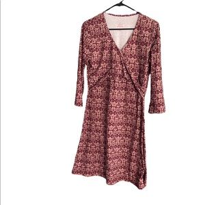 Prana Printed Purple Faux Wrap Front Midi Dress